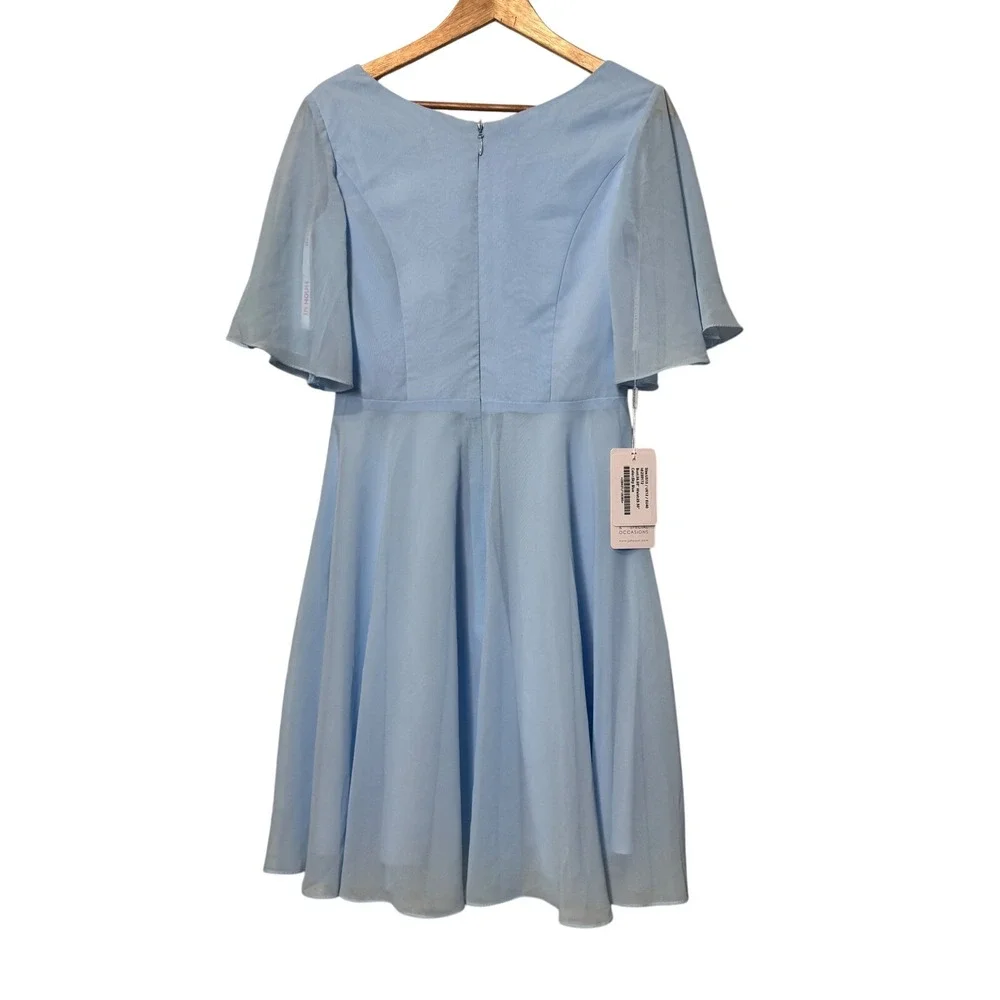 JJ's House Sky Blue Bridesmaid Dress Flutter Sleeve Cocktail Party US 10 - Picture 7 of 11